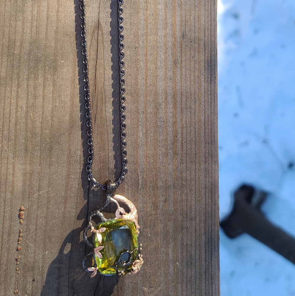 HOST PICK! HUGE 43.4k Yellow Quartz w/Peridot Spider Sterling & Rhodium 18" - Picture 14 of 15